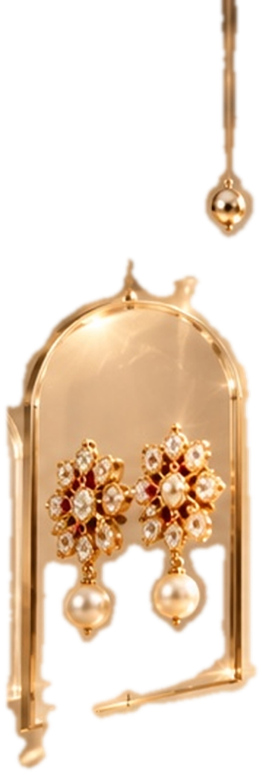 Pearl Elegance earrings in a hanging glass display